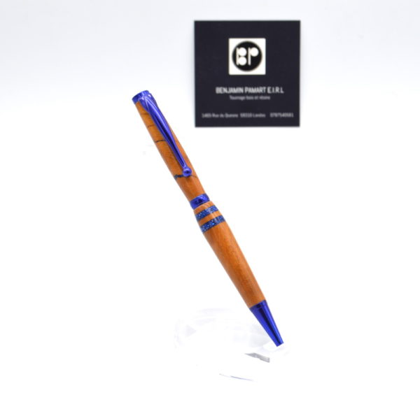Stylo à bille I076 “Céleste” en cerisier et résine bleue – Image 3