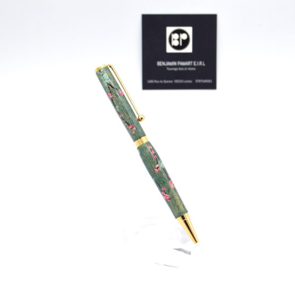 Stylo à bille I078 en hêtre cérusé et décoré à la main de Sakura – Image 9
