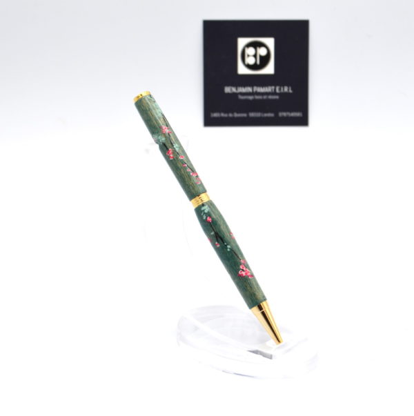Stylo à bille I078 en hêtre cérusé et décoré à la main de Sakura – Image 8