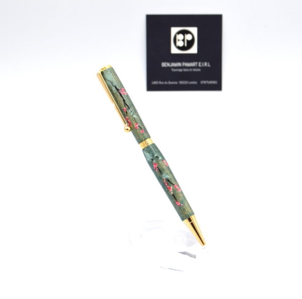 Stylo à bille I078 en hêtre cérusé et décoré à la main de Sakura – Image 7