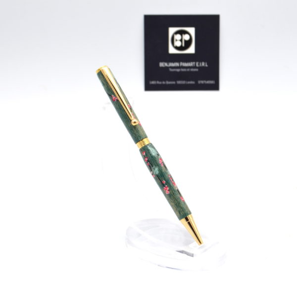 Stylo à bille I078 en hêtre cérusé et décoré à la main de Sakura – Image 6