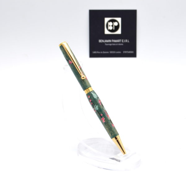 Stylo à bille I078 en hêtre cérusé et décoré à la main de Sakura – Image 5