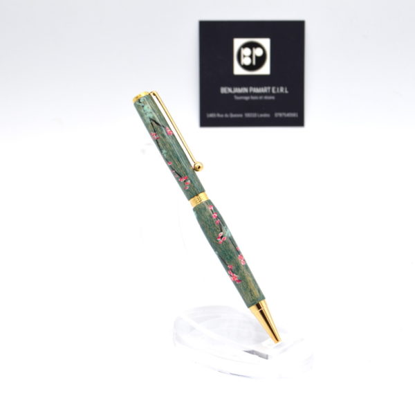 Stylo à bille I078 en hêtre cérusé et décoré à la main de Sakura – Image 4