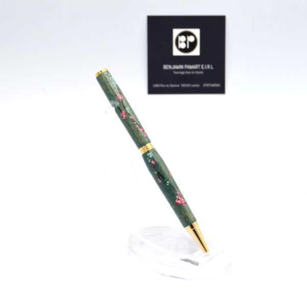 Stylo à bille I078 en hêtre cérusé et décoré à la main de Sakura – Image 3