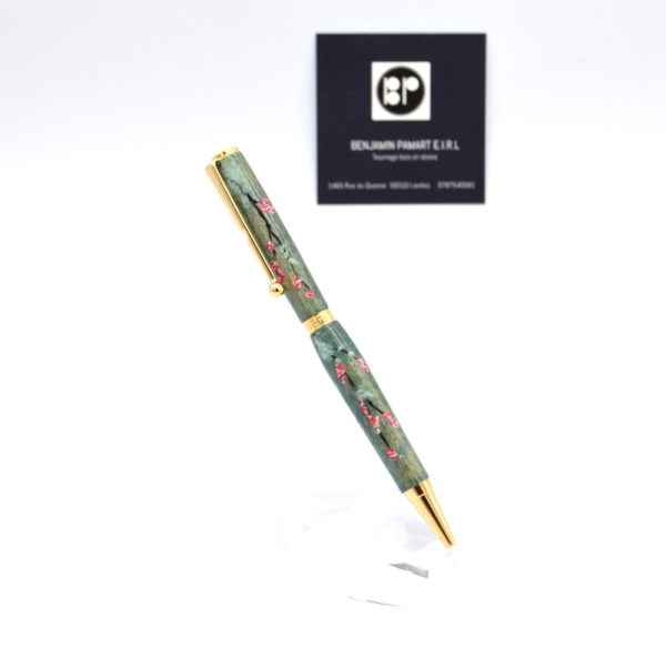 Stylo à bille I078 en hêtre cérusé et décoré à la main de Sakura – Image 2