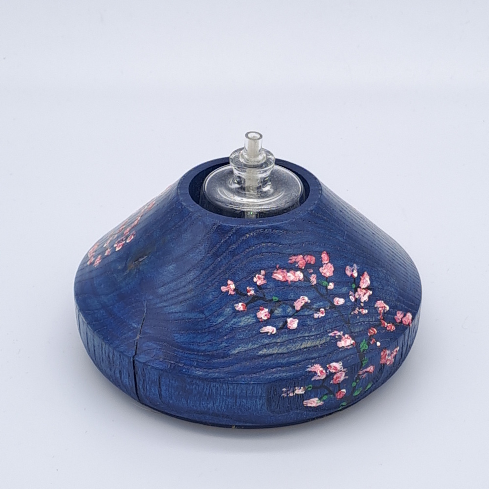 Lampe à huile en frêne – Décor Sakura – Image 2