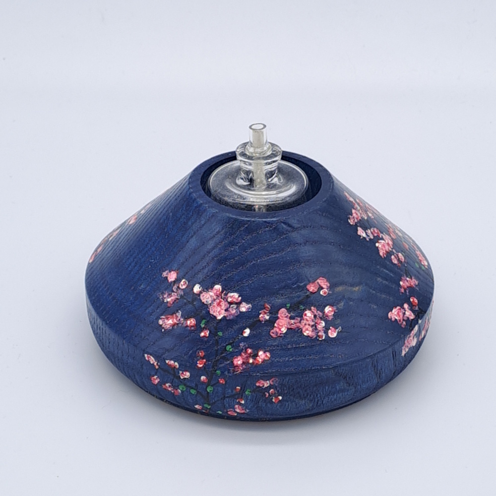 Lampe à huile en frêne – Décor Sakura – Image 4