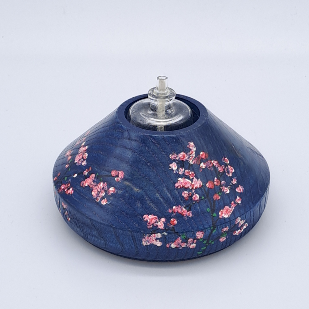 Lampe à huile en frêne – Décor Sakura – Image 5